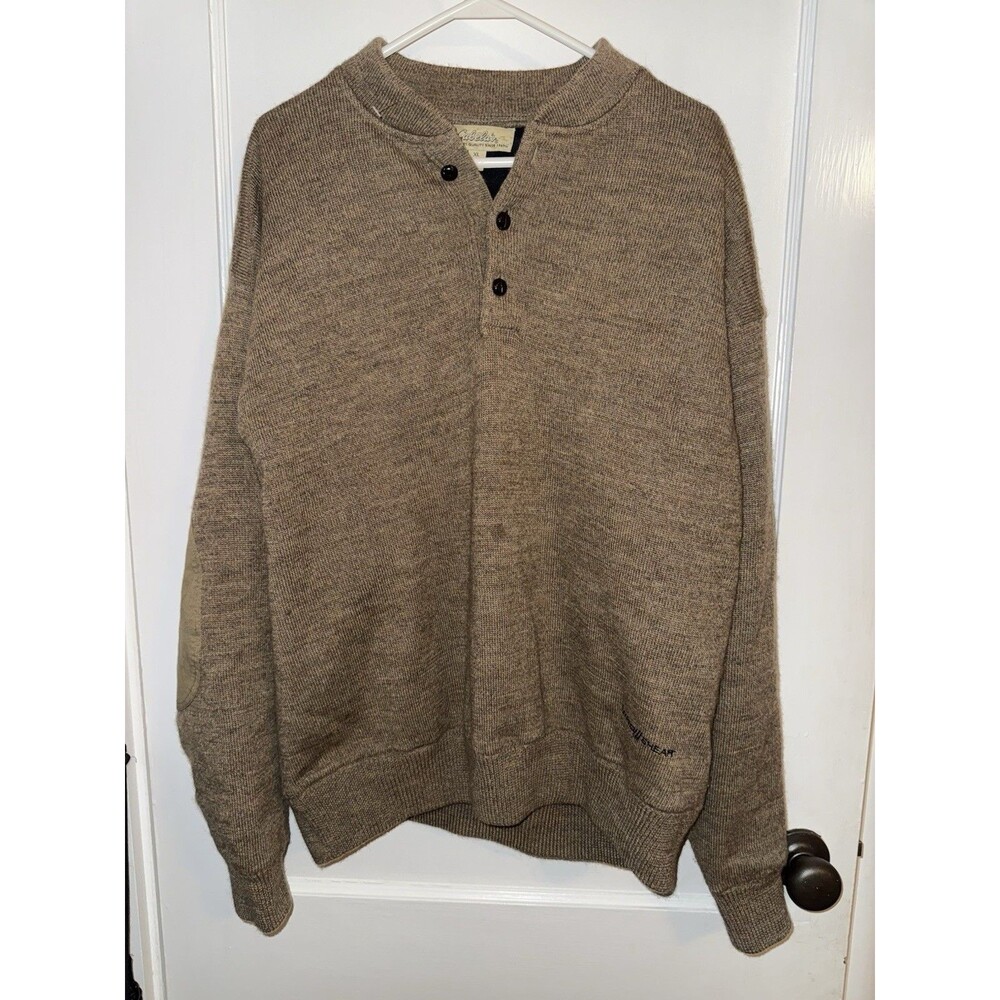 Cabela's Mens Size XL Tan Wool Windstopper Lined Elbow Patch Long Sleeve